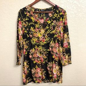 Semi Casual Floral Print  Embroidered Tunic Top sz M